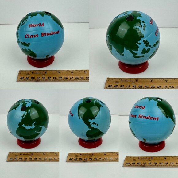 Vtg World Class Student Painted World Globe Map Pencil Holder Russ Bernie and Co - Picture 4 of 13